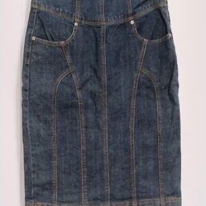 Dark Blue Denim Mini Skirt with Panel Stitching